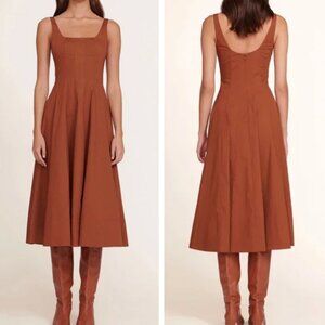 NEW STAUD Wells Midi Dress Sz4 Tan Brown Beige Cotton Best Party Wedding